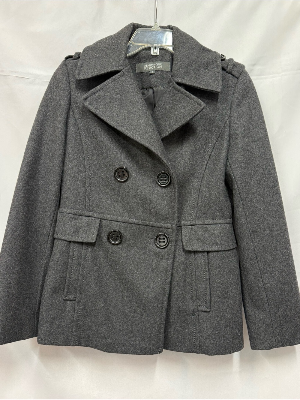 Kenneth Cole Gray Double-Breasted Wool-Blend Peacoat